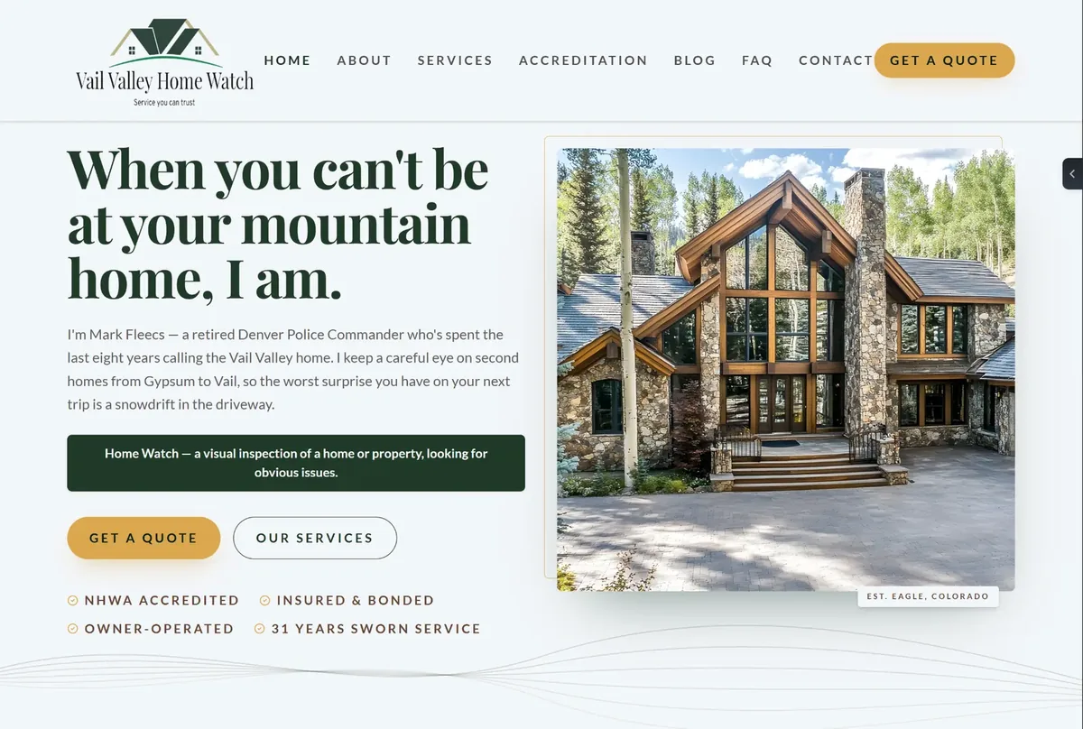 Example custom Home Watch website built by Home Watch Marketing