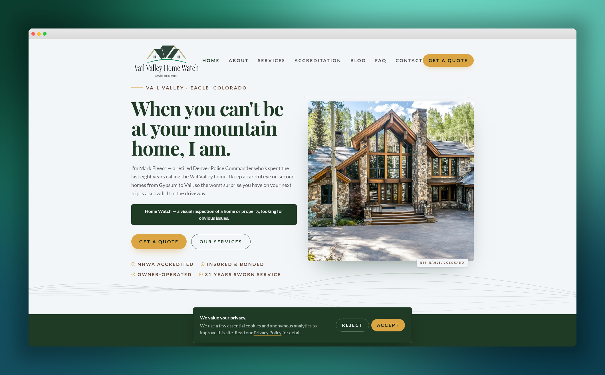 Example custom Home Watch website built by Home Watch Marketing