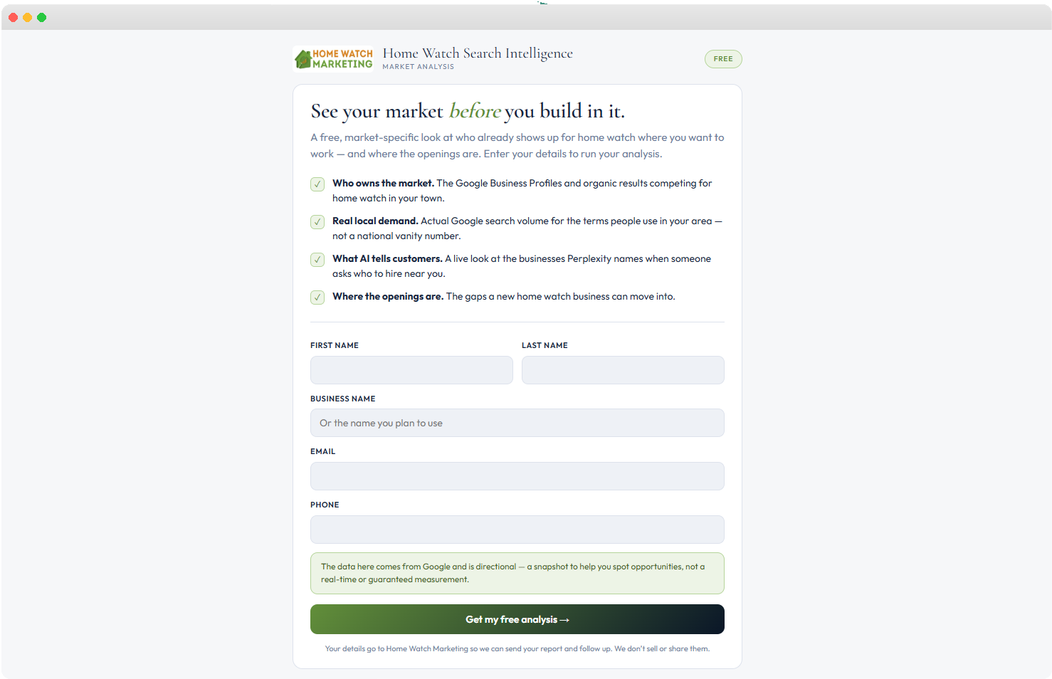 Home Watch Search Intelligence competitive market analysis tool