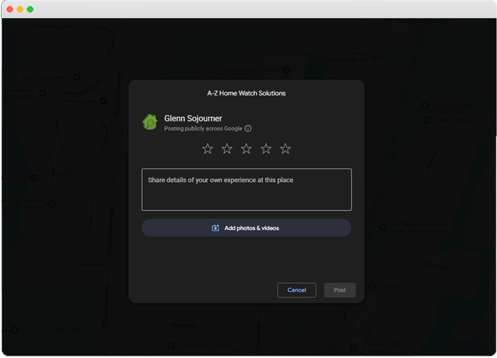 Automated Google review request prompt for a Home Watch business