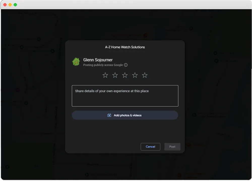 Automated Google review request prompt for a Home Watch business