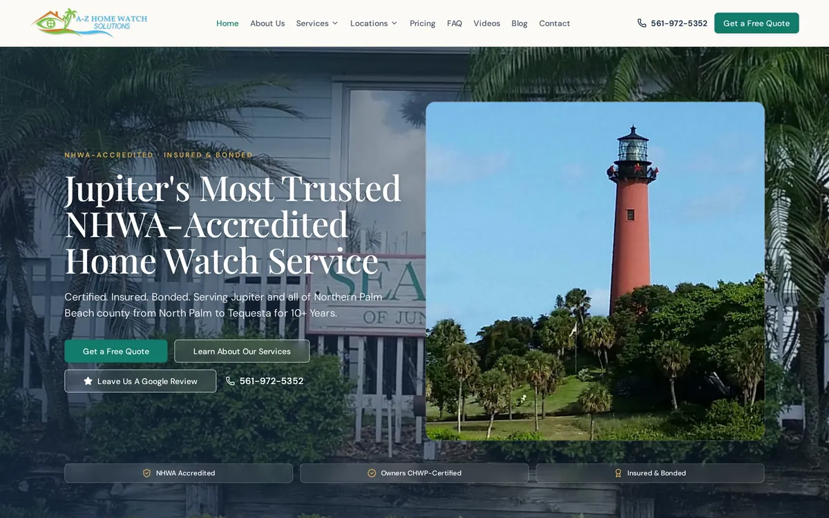 A-Z Home Watch Solutions website designed by Home Watch Marketing