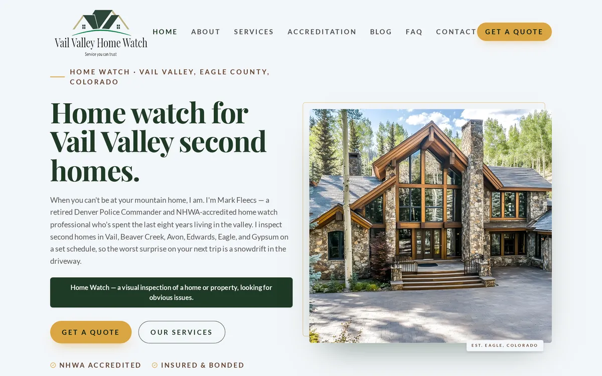 Vail Valley Home Watch website designed by Home Watch Marketing